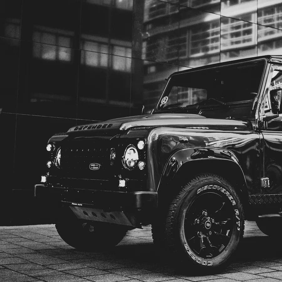 A black Land Rover Defender